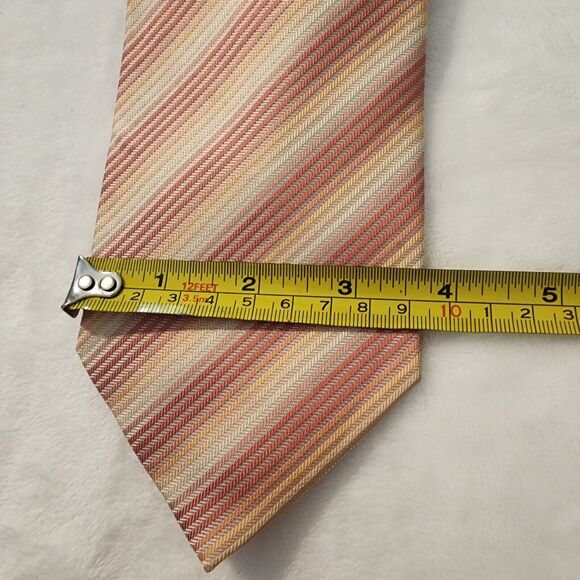 Alfani 100% Silk Neck Tie Earthtone Fall Colors Stripes Orange Salmon Cream - Picture 3 of 6